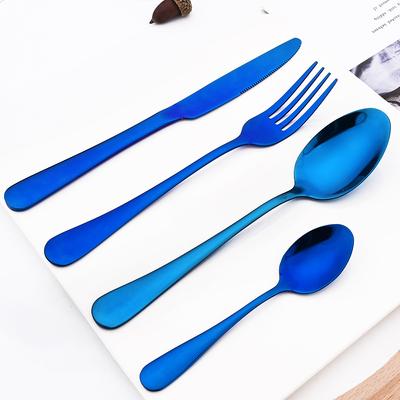 Blue Silverware Set Kitchen Tableware Set Western Stainless Steel Cutlery Set Dinner Knife Fork Coffee Spoons Complete Dinnerware Set