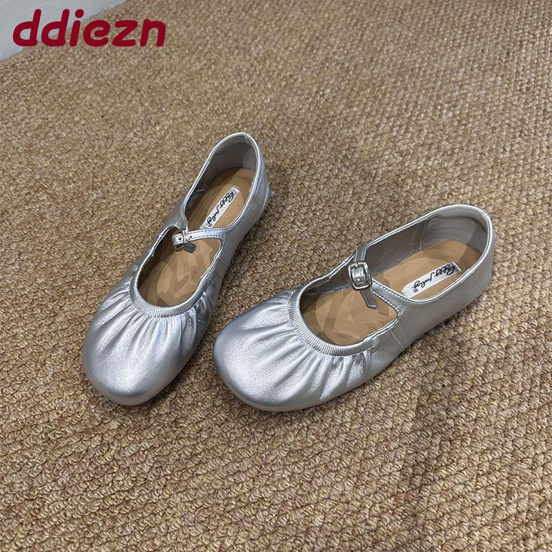 Fashion Fashion Pleated Women Mary Janes Flats Shoes Soft Female Round Toe Footwear Buckle Ladies Flats Shallow Shoes