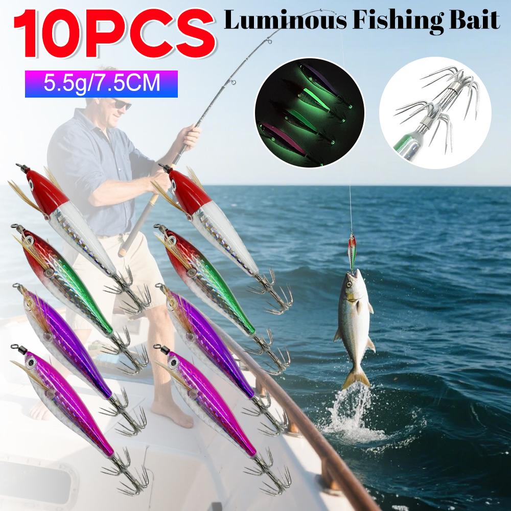 10/20PCS 5.5g/7.5CM Luminous Fishing Bait Octopus Cuttlefish Simulation Squid Hook Fluorescent Fishing Bait Squid Jig For Fishin