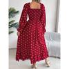 Women's Dress Long Sleeve Casual Wooden Earring Square Neck Polka Dot Swing Long Dress