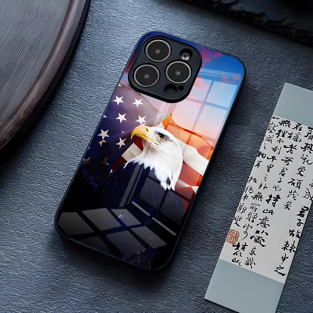 American USA Flag Eagle Phone Case For IPhone 13 Pro Max 14 16 Plus 12 Mini 11 15 X XR XS 8 7 Plus SE Tempered Glass Cover