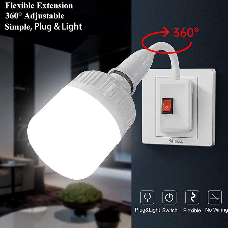 E27 Lamp Base Flexible Bend Wall Light Socket Adapter Plug Switch Lamp Bulb Extension Holder
