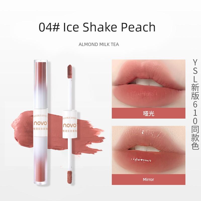 Novo Dual-Ended Lip Gloss and Lipstick for Girls, Waterproof Mirror Finish, Natural Look for Students, Dewy Plump Lips
