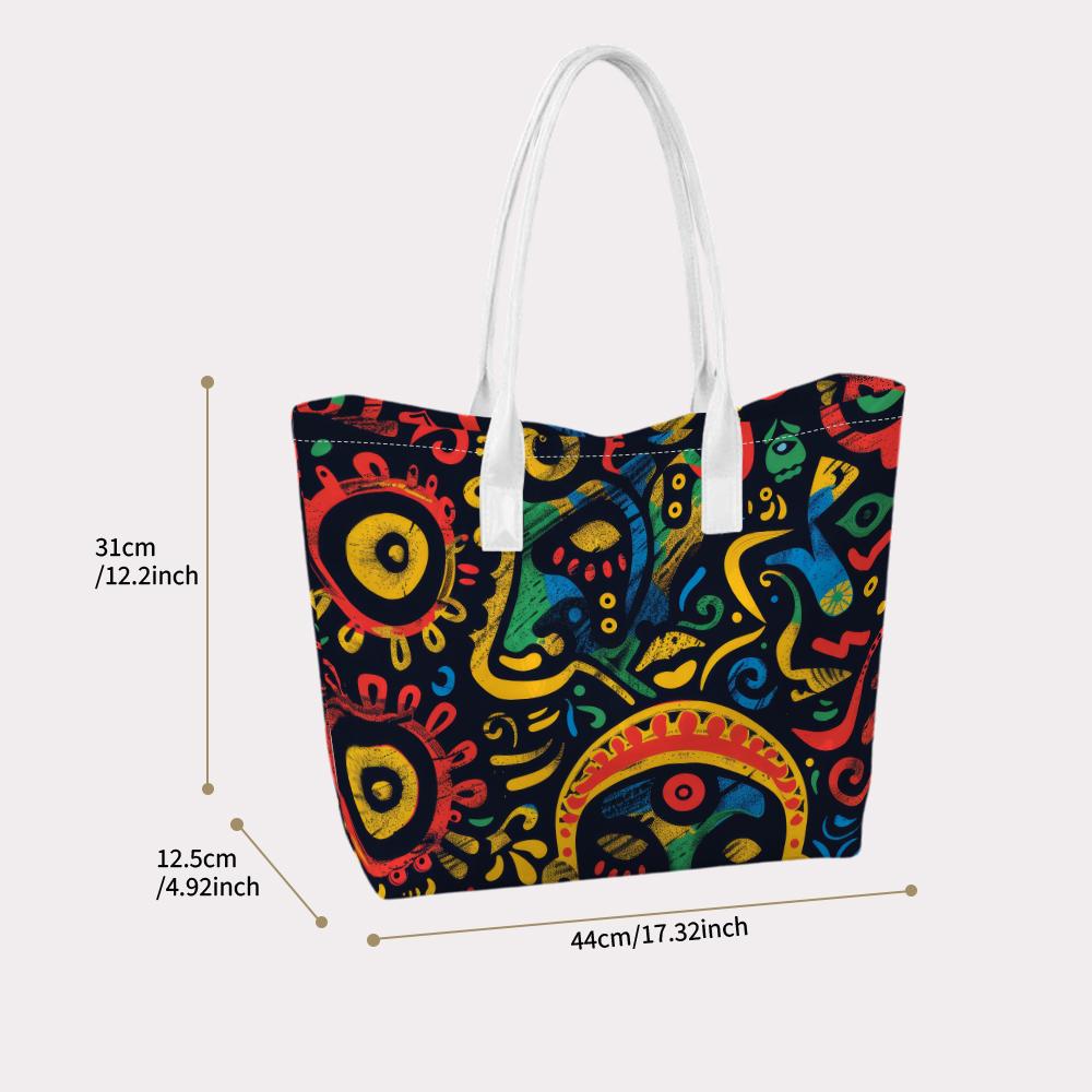 Ethnic Graffiti Large Tote Bag Casual Shoulder Bag for Daily Shopping