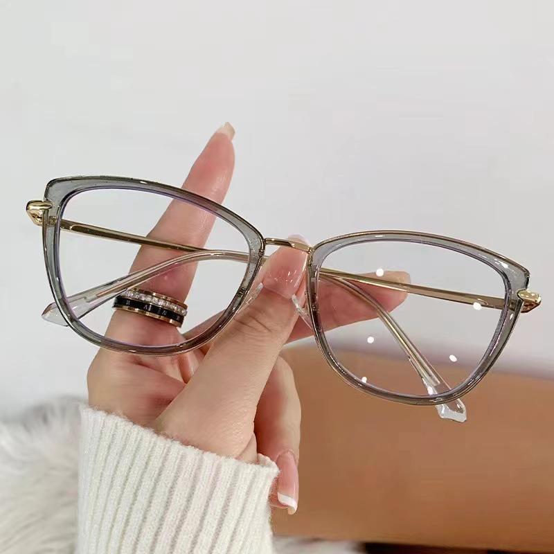 2055 Women's Ultra-Light Color-Changing Transparent Glasses, Trendy Large Slim Frame in Cold Tea Color