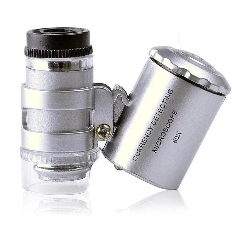 1 Pcs Mini 60X Pocket Microscope LED Jewelry Loupe UV Currency Detector Portable Magnifier Magnifying Eye Lens