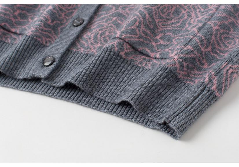 Women's Fashionable Red Pure Wool Jacquard Sweater Coat for Middle-Aged and Elderly Mothers