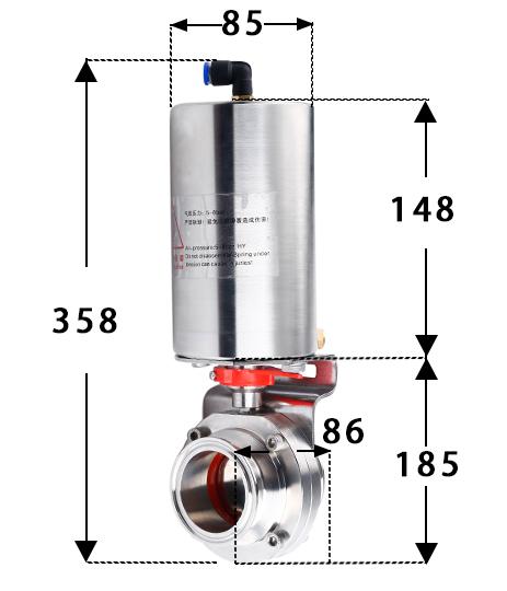 19-108mm Pipe 1.5" 2" -4" Tri Clamp 304 316L Stainless Steel Sanitary Butterfly Valve With Pneumatic actuator For Home Brew