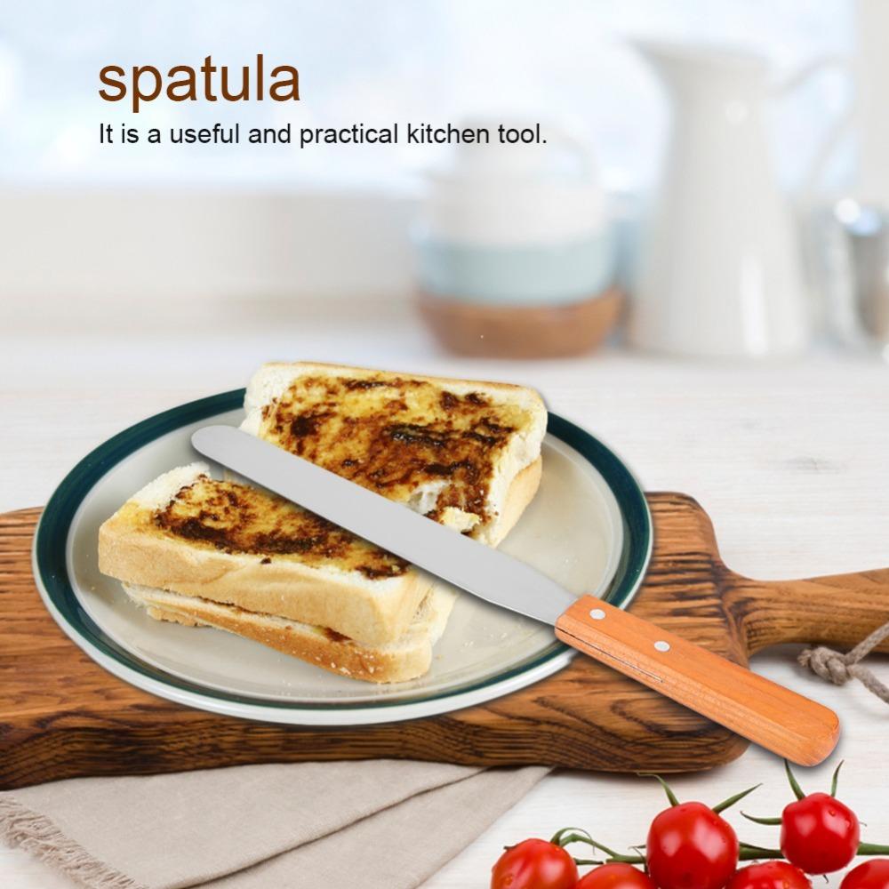 Wood Handle Stainless Steel Spatula Straight Blade Bread Cream Scraper  Baking Pastry