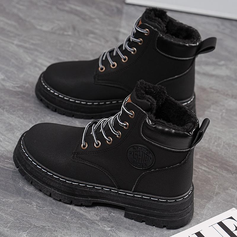 thick-soled Martin boots women's new autumn and winter British wind rhubarb boots velvet cotton shoes resume work short boots