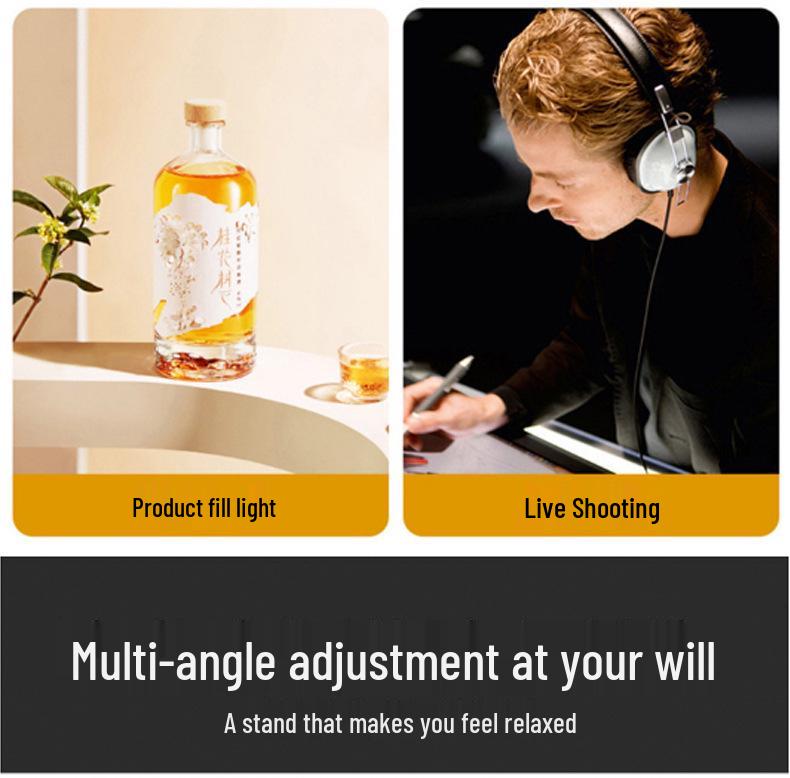 Adjustable Desktop Phone Stand with Rotating Dual Holder & Fill Light for Live Streaming