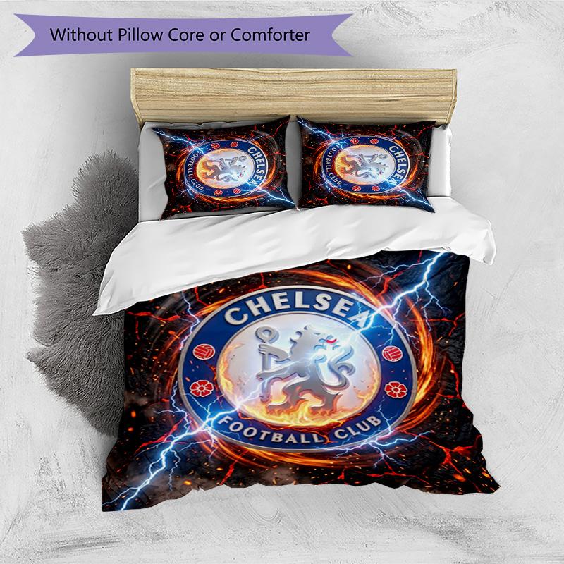 Chelsea FC Pattern Printed 3PCS Bedding Set Soft Skin-Friendly Washable Duvet Cover & Pillowcases Set All Season Bedroom