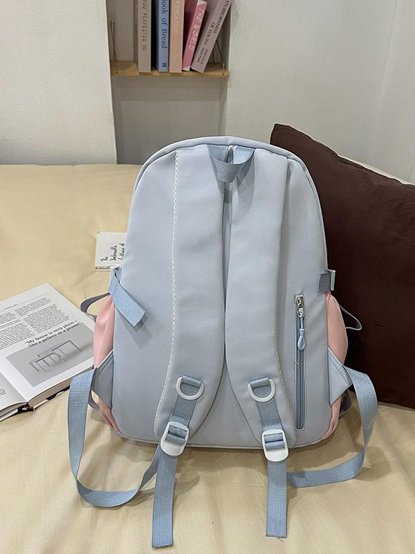 Women's Color Block College-Style Backpack with Ballet Ruffle Lace Design