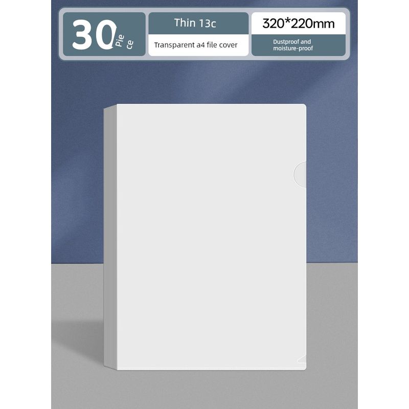 

File Bag A4 Single Piece Folder Single Page File Envelope Double-Page Folder Color Report Cover Plastic Hard Document Storage Office Supplies Thin 13C | 30 Pieces | Transparent Color