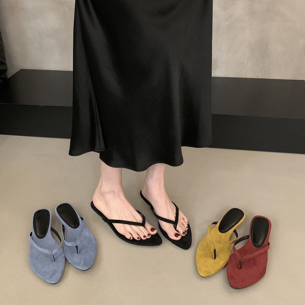 Französische Retro-Spitzkeil-Flip-Flops für Damen, leichte blaue Strand-Sandalen für den entspannten Urlaub