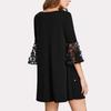 Women Casual Patchwork Tulle Polka Dot Crew Neck Loose A-line Dress