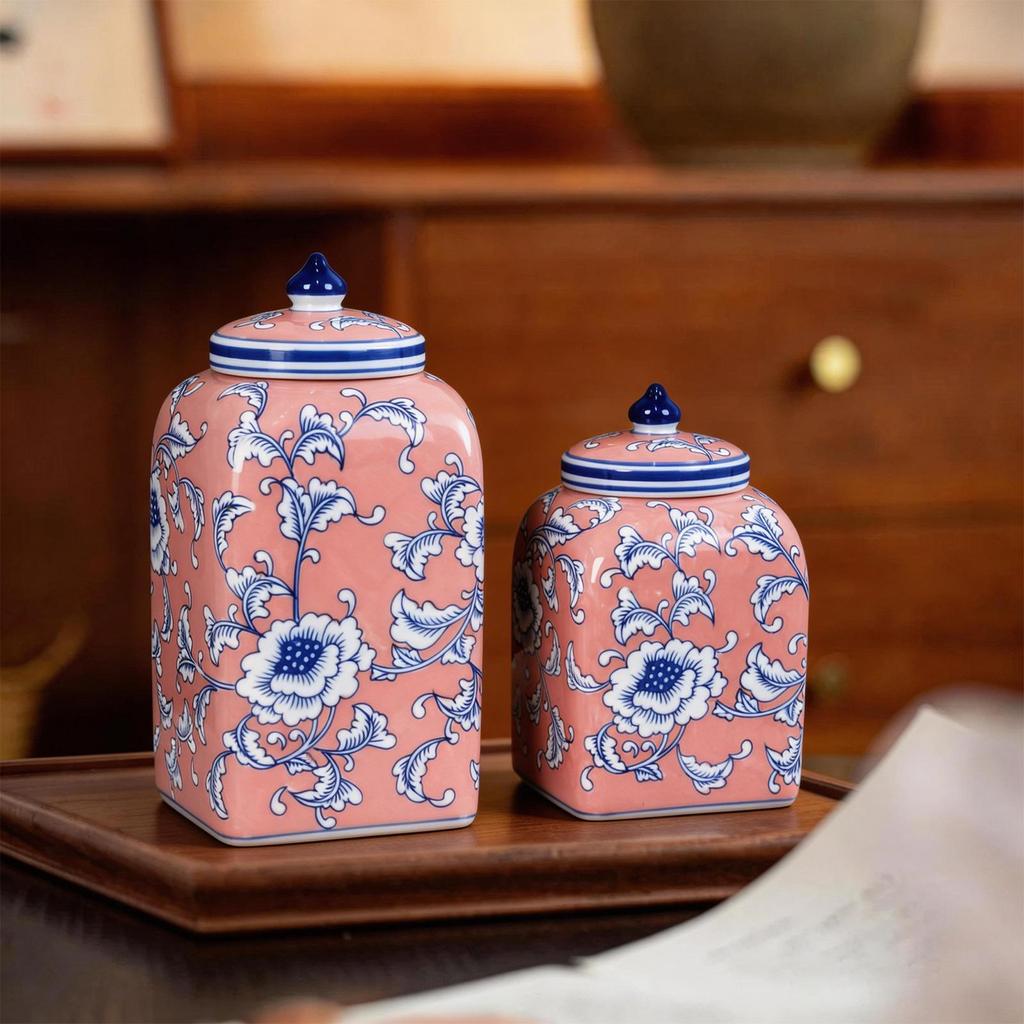 Elegant Blue and White Porcelain Storage Jar - High-End Decor, Tea Caddy, or Living Room Ornament