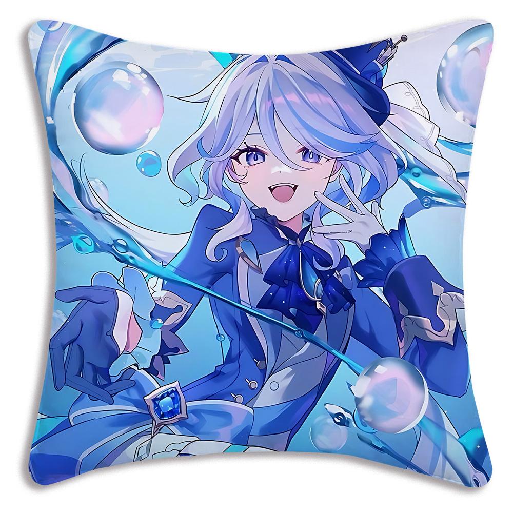 Anime Genshin Impact Pillow Covers Cartoon Sofa Decorative Home Double-Sided Printing Short Plush Cute Cushion Cover