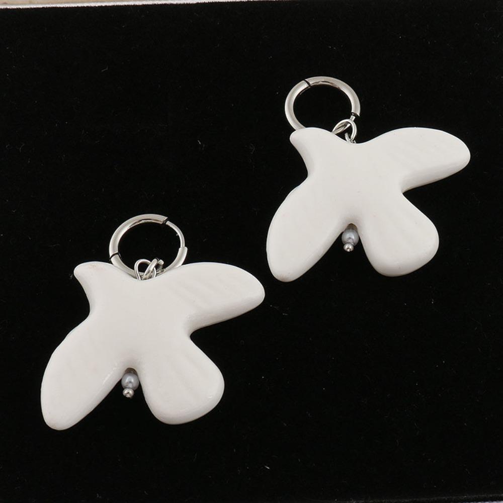1pair Ceramic Earring  White Peace Dove   Earrings for Women Vintage Metal Geometric Round Ear Hoop Jewelry Gift