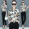 Camisa feminina estampada manga comprida 2023 nova versão coreana solta floral camisa feminina chiffon