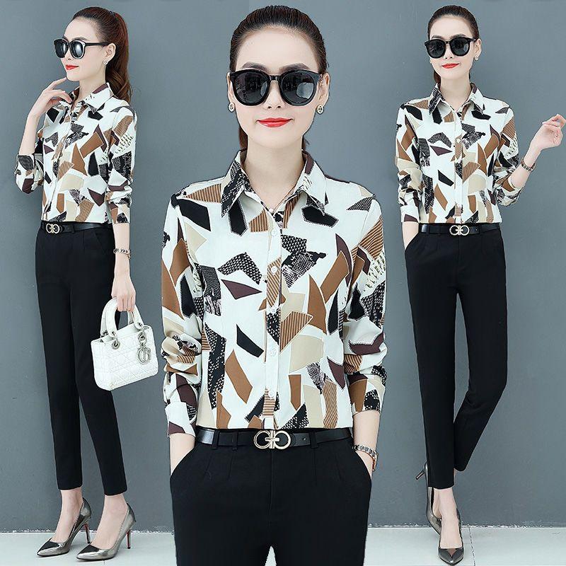 Camisa feminina estampada manga comprida 2023 nova versão coreana solta floral camisa feminina chiffon