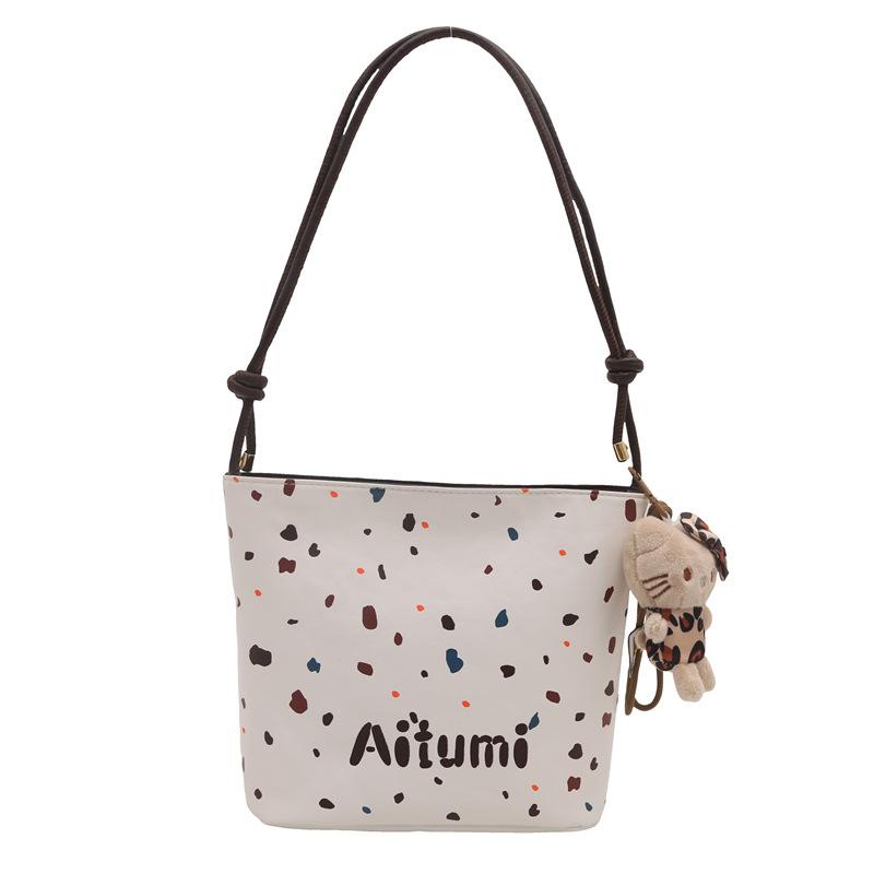 

Женская сумка 2025 новая мода простая ретро качественный цвет в горошек простая сумка-ведро No pendant белый