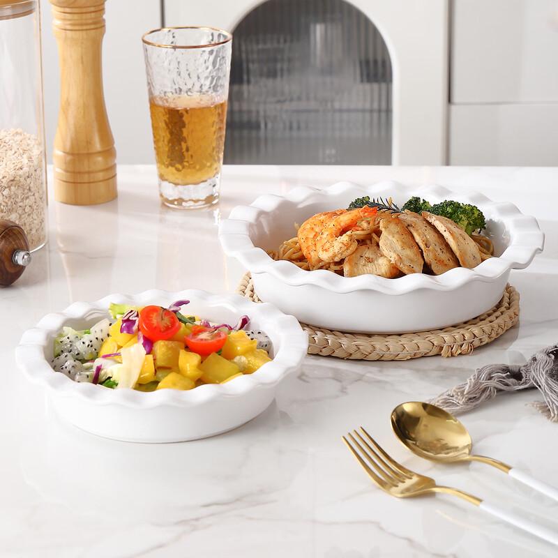 Assiette à dîner en céramique Deou Xingguang Dentelle Blanche Ondulée