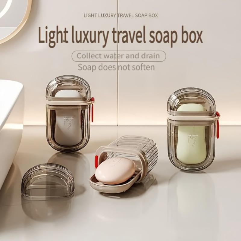 1SET Portable Soap Cassette with Lid - Sealed Drain Design Soap Box Travel Soap Storage Box