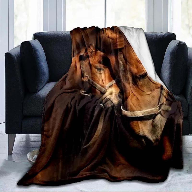 Horse Petal Flannel Throw Blanket Wild Animals Blanket Super Soft Warm Lightweight for Living Room Travel Sofa Couch Bed Blanket