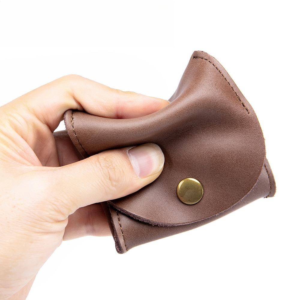 Leather Japanese-style Small Money Bag, Cowhide Coin Bag, Mini Earphone Bag.