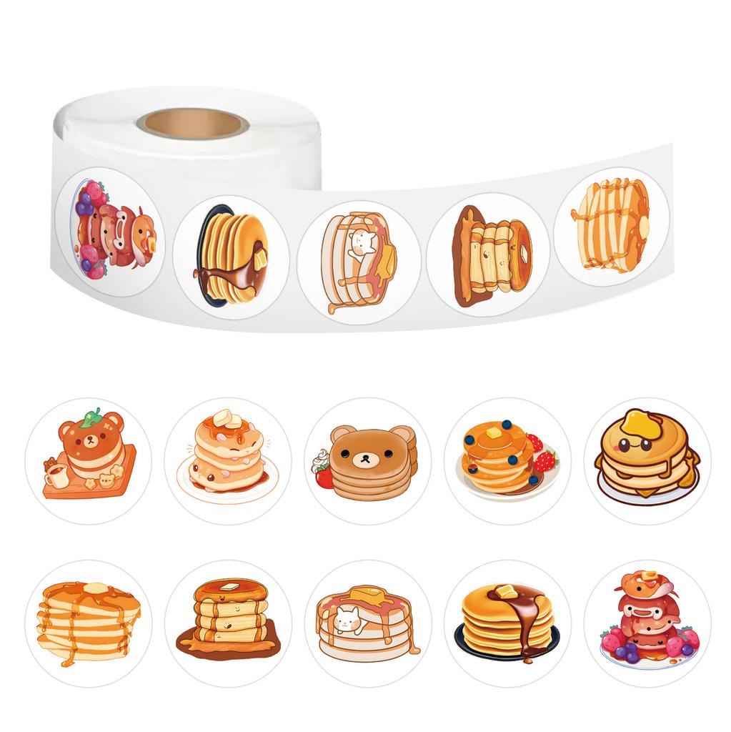 500 Stickers/roll Pancake Dessert Roll Stickers Celebrate Birthday Stickers Decorative Stickers Children Reward Color Stickers