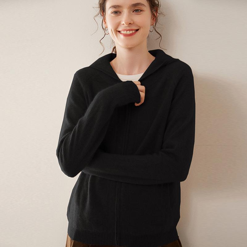 Women's Thickened Cashmere Hooded Cardigan Sweater - Loose Knit Zip-Up for Autumn and Winter
