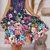 V-Neck Short Sleeve Large Hem Midi Dress Colorful Flower Printing Ladies Casual Dress