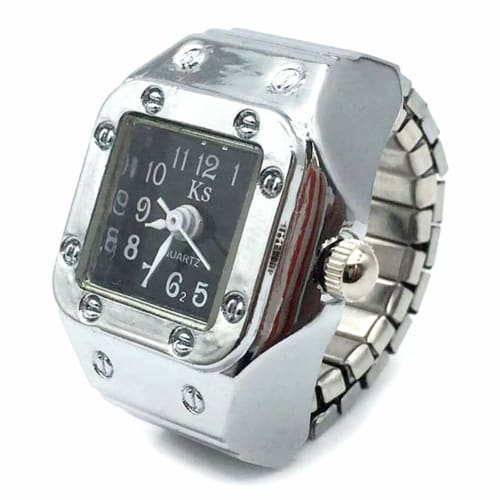 Rio Grande Square Design Finger Ring Watch, One Size Fits All, Unisex (Black) ZM-WATCH5842-BK