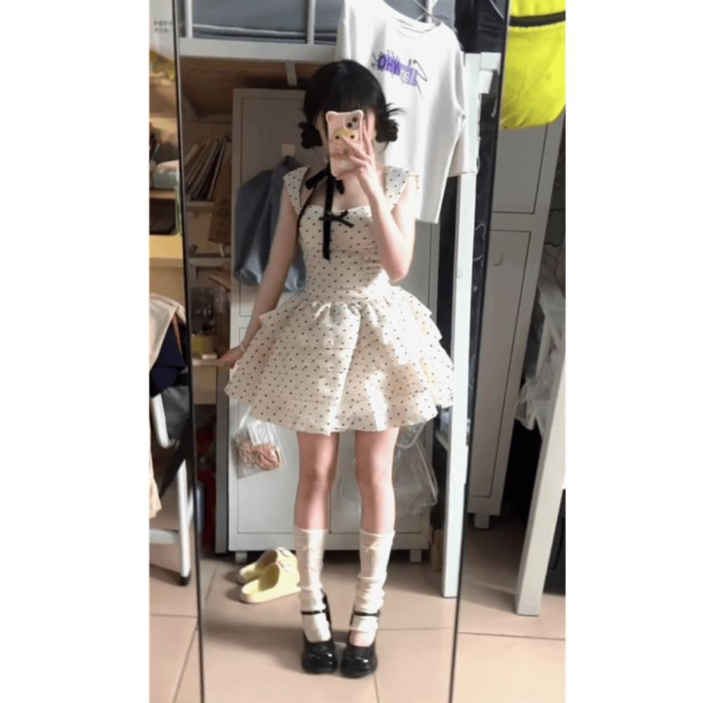 Polka Dot Bow Tutu Skirt Short Skirt Women's Summer New Casual Women's Salt Can Be Sweet and Thin Dress