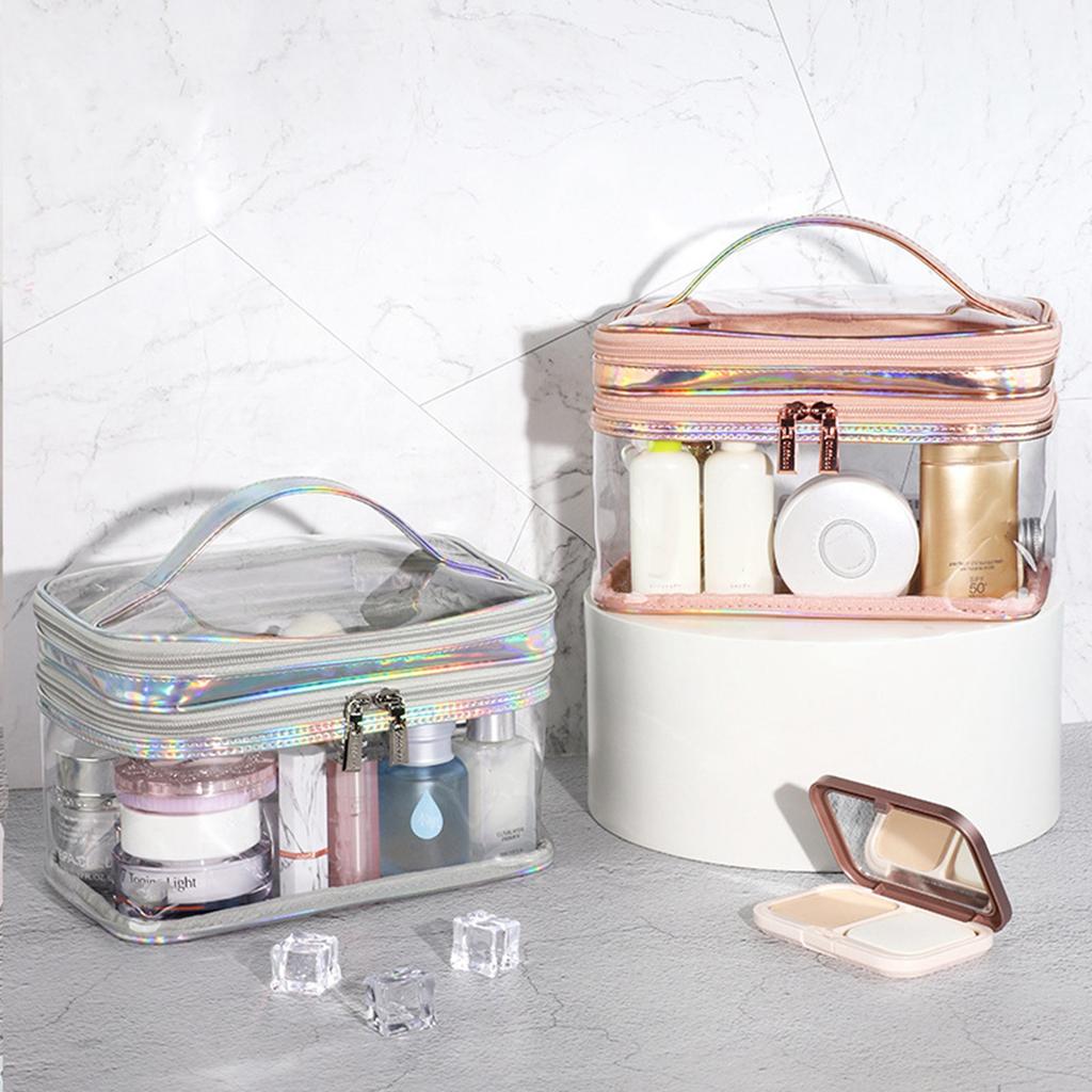 Damen Kosmetiktasche Transparent Doppelschichtig Wasserdicht Hohe Kapazität Kulturtasche für