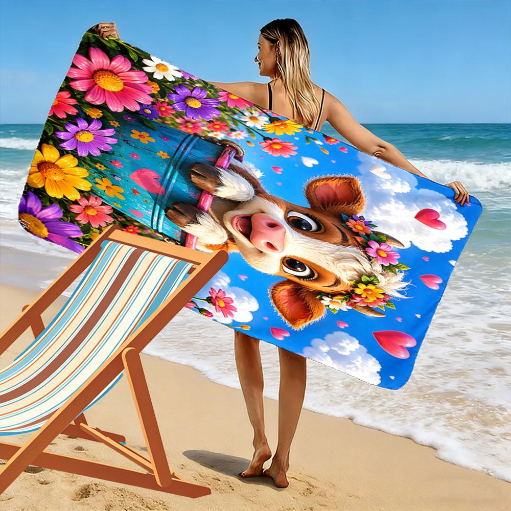 Fröhliche Haube mit Blumenmuster Strandtuch, schnell trocknend, geeignet für Reisen, Outdoor-Sport, Joggen, den Strand und Schwimmen, Geschenk