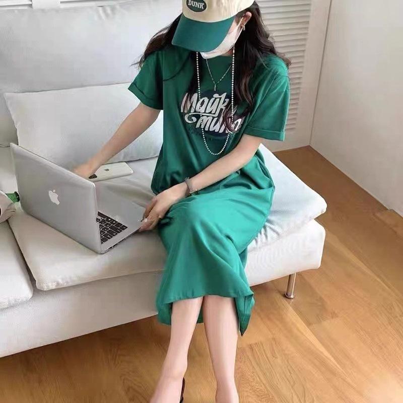 T-shirts for Women's Summer Short-sleeved Dresses for Women Loose Casual Lazy Skirts Mid-length Base Shirt
