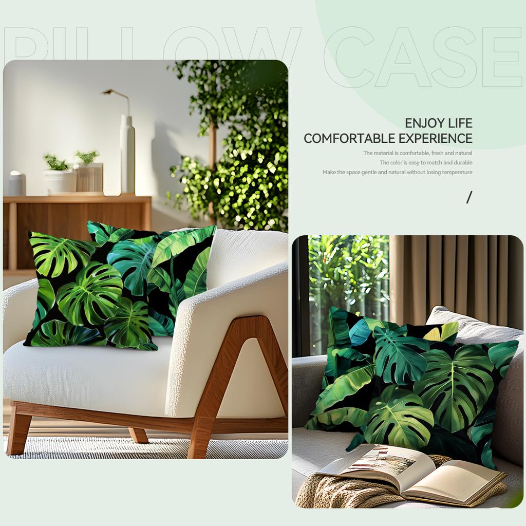 Tropical-Themed Green Leaves Pillowcase Bedroom Sofa Cushion Cover 100% Polyester Living Room Cushion Pillowcase Home Decor