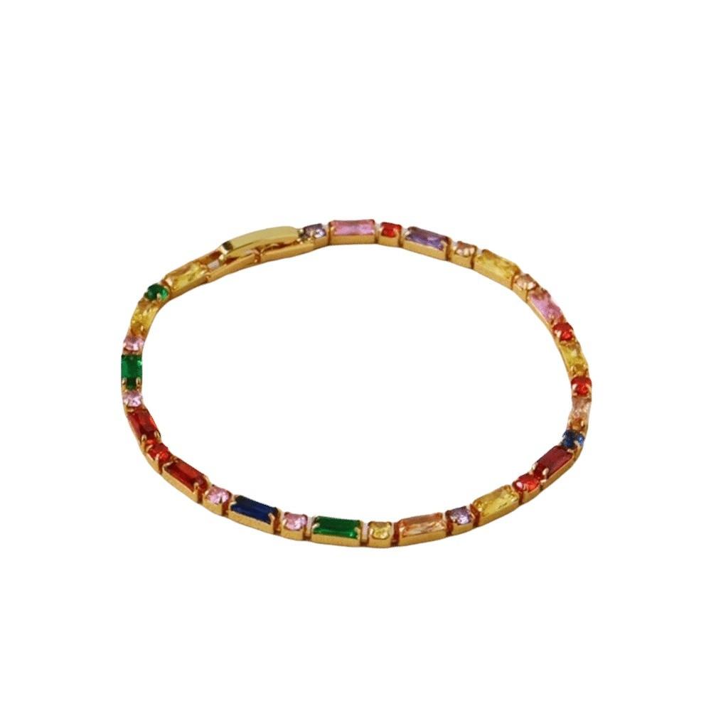 Colorful Thin Bangle Trendy Cubic Zirconia Chain Fashion Buckle Bracelet  Jewelry Gifts