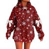 Ladies' Christmas Printed Bow Long Sleeved Loose Fitting Headband With Rope Hooded Sweatshirt Top