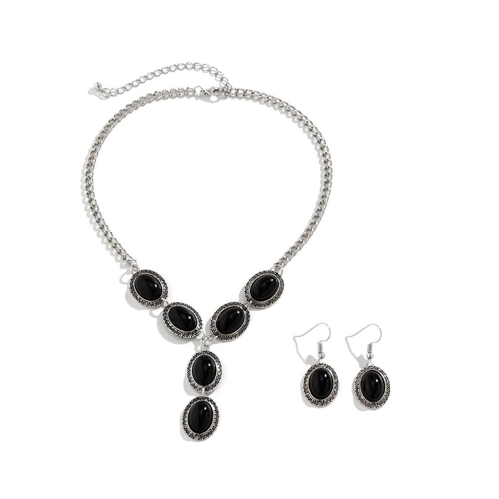 Etnik Vinatge Takı Setleri Moda Lüks Turkuaz Taş Kolye Kolye Küpe Seti Zarif Kadın Alyans Takı Hediye