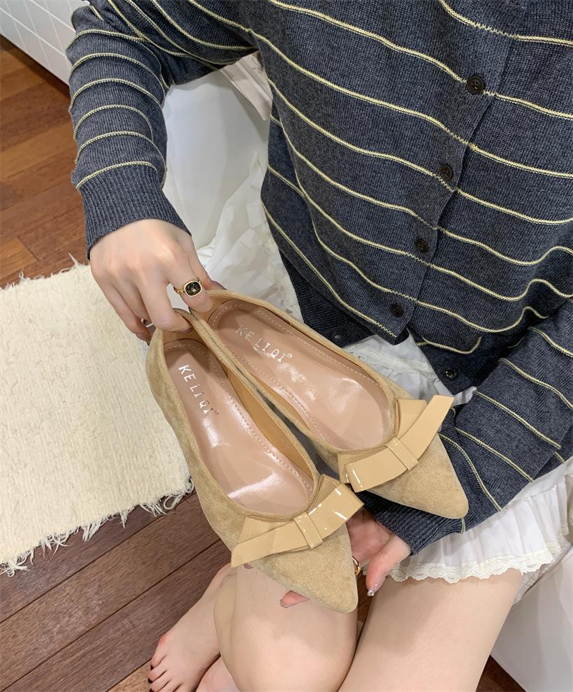 2025 new four-season one-pedal French stunning bow shallow mouth pointed head flat sole shoes women