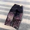Blugi Unisex cu Talie Medie și Picior Larg Croială Largă Blugi Denim Vintage Streetwear Broderie Floare de Cireș Blugi cu Picior Drept