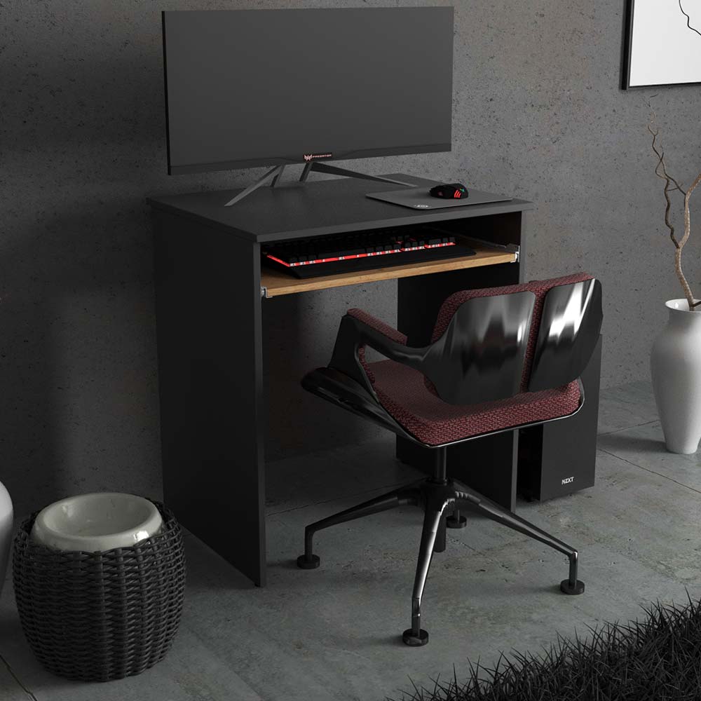 Small Computer Desk Gray Oak Wotan 68cm 1 Shelf Gaming Furniture School