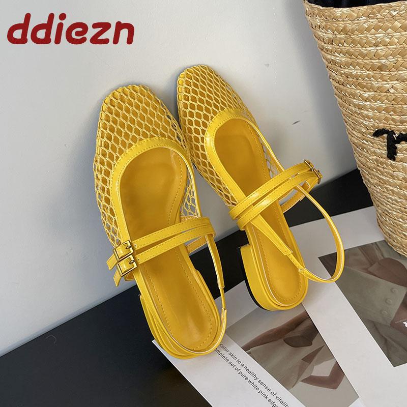 Fashion Big Size Fashion Mesh Women Flats Sandals Mules Shoes Spring Summer Breathable Female Shallow Footwear Ladies Flat Sandals Shoes