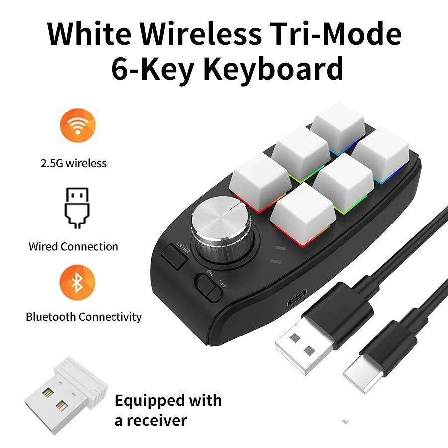 6 Keys 1 Knob Macro Custom Programming Keyboard 2.4G/Bluetooth/Wired Mini RGB Gaming Wireless Bluetooth Knob Mechanical Keypads