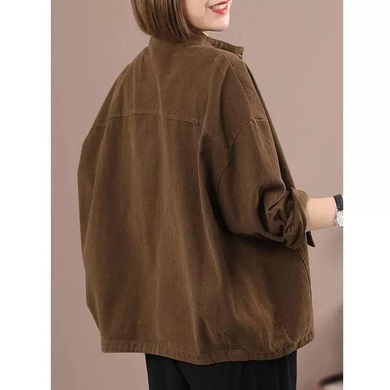 Stand Collar Workwear Denim Jacket Women's Casual Jacket Spring and Autumn Loose Oversized Short Cardigan