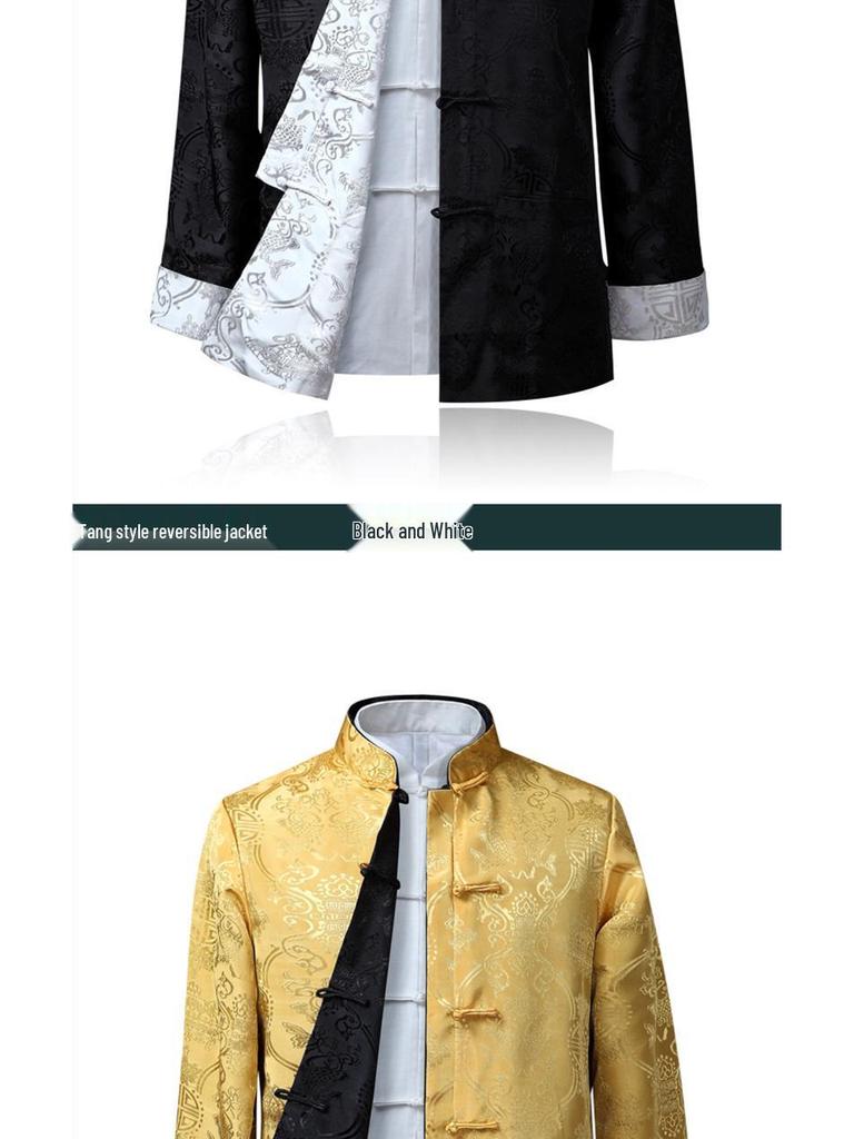 Men's Double-Sided Tang Suit Jacket – Spring/Autumn Ethnic Style with Frog Buttons and Stand Collar
