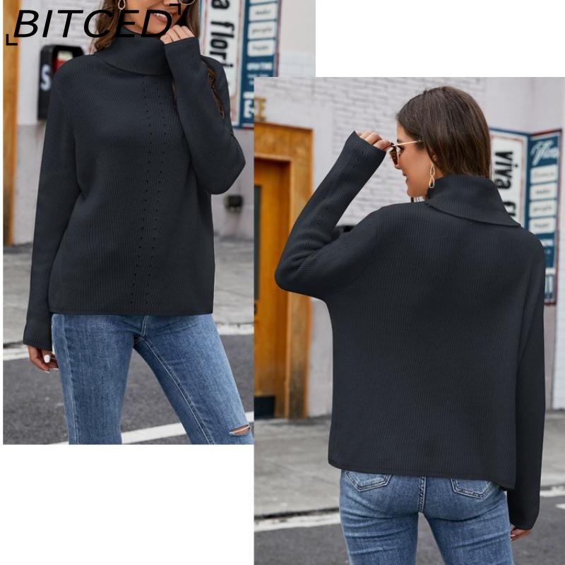 BITCED Enfärgad Tröja Långärmad Pullover Stickad Baslager Mångsidig Oversize Höghalsad Tröja